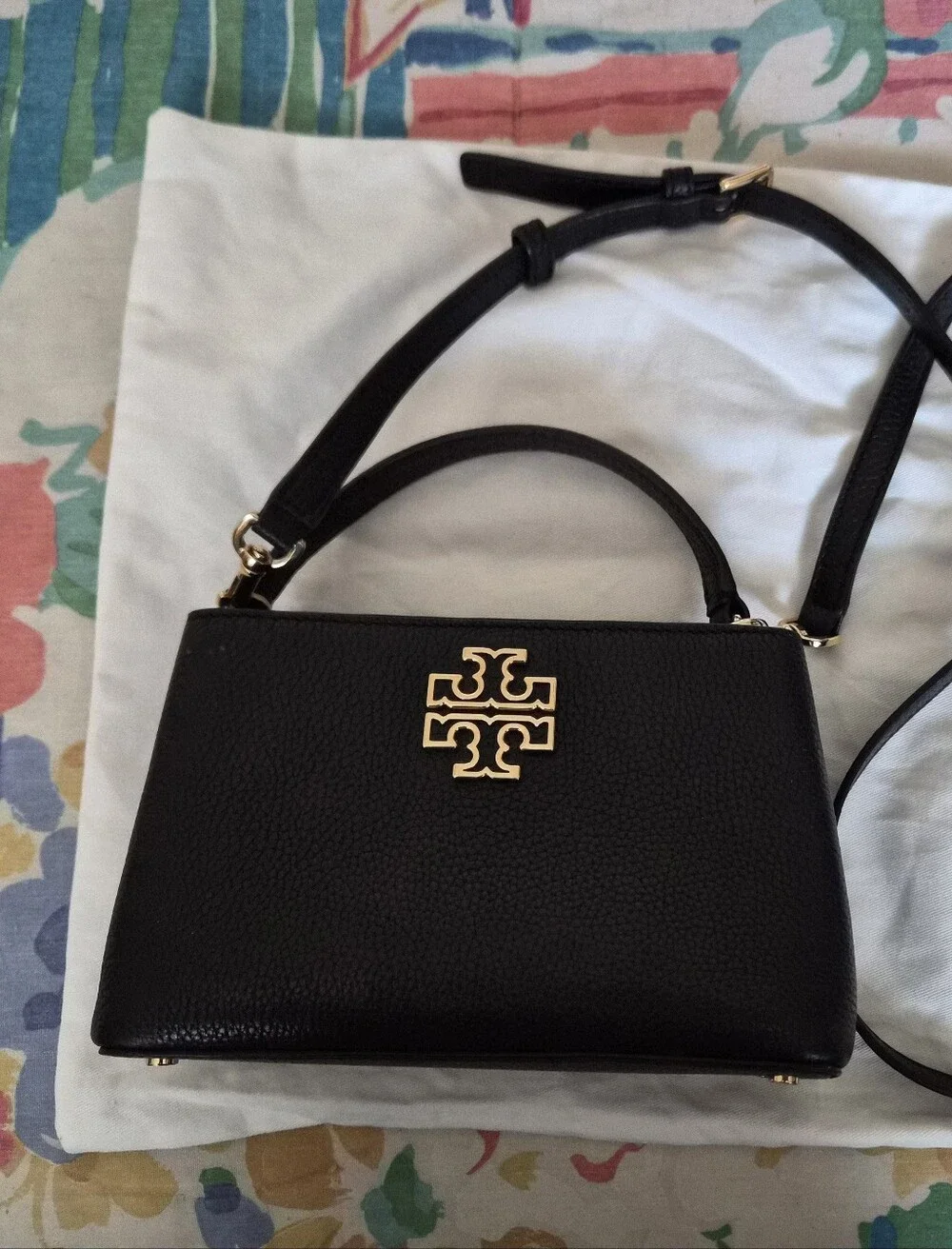 Tory Burch Mini Black Pebbled Leather Crossbody Bag Gold Hardware
